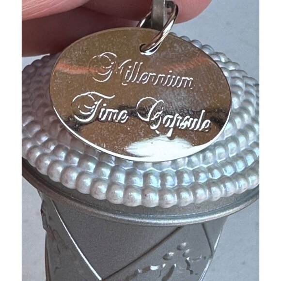 VINTAGE 2000 Millennium Time Capsule Christmas Ornament Silver Handcrafted 6" - Picture 7 of 11